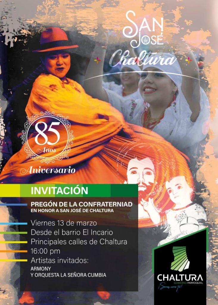 Afiche conmemorativo por los 85 años de fundación de San José de Chaltura